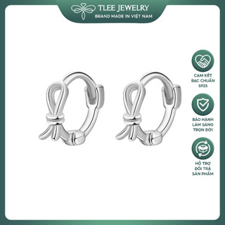 Bông tai bạc nữ TLEE tròn bấm nơ thắt nút hai vòng dáng lệch sang trọng, nữ tính TLEE JEWELRY B0581