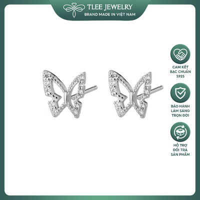 Khuyên tai bạc nữ TLEE hồ điệp cánh rỗng đính đá lấp lánh, sang trọng TLEE JEWELRY B0582