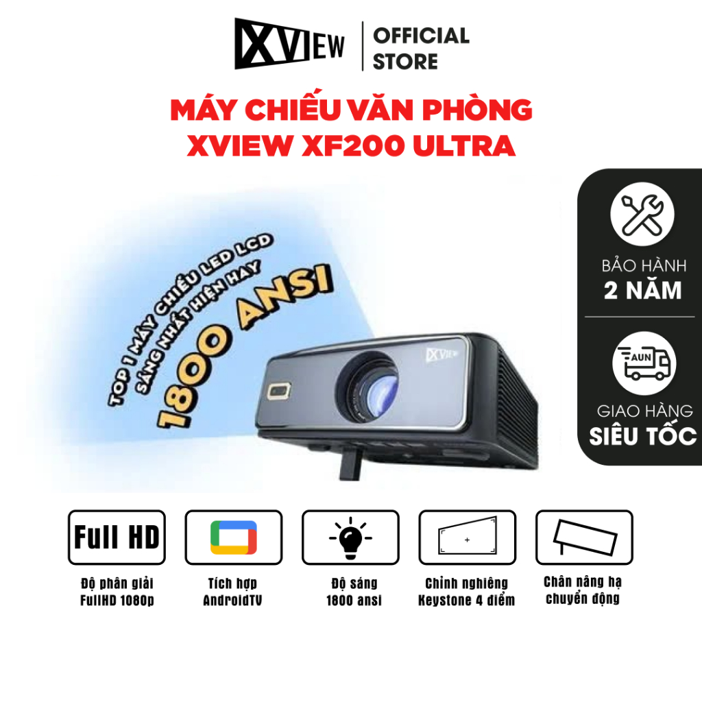 Máy chiếu văn phòng Xview XF200 Ultra - Máy chiếu LED LCD sáng nhất hiện nay - Độ nét Full HD - Độ sáng 1800 ansi