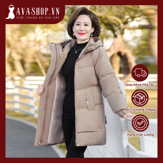 Áo Khoác Phao Bông Mùa Đông Lót Lông Cho Mẹ Trung Niên AK26 - Hàng Quảng Châu Cao Cấp