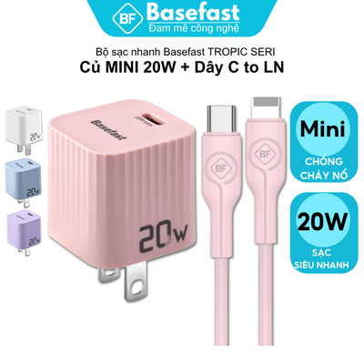 Bộ Sạc Nhanh 20W Basefast củ sạc mini kèm cáp silicone siêu bền cho Phone 8 X 11 12 13 14
