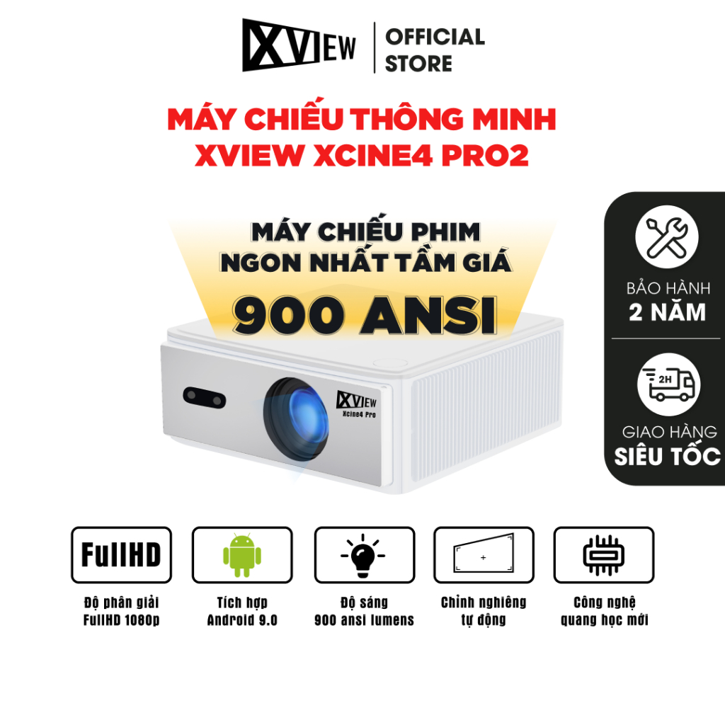 Máy chiếu thông minh Xview Xcine4 tự động căn góc, tự động lấy nét, độ sáng cao 900 Ansi, hạn chế mờ viền