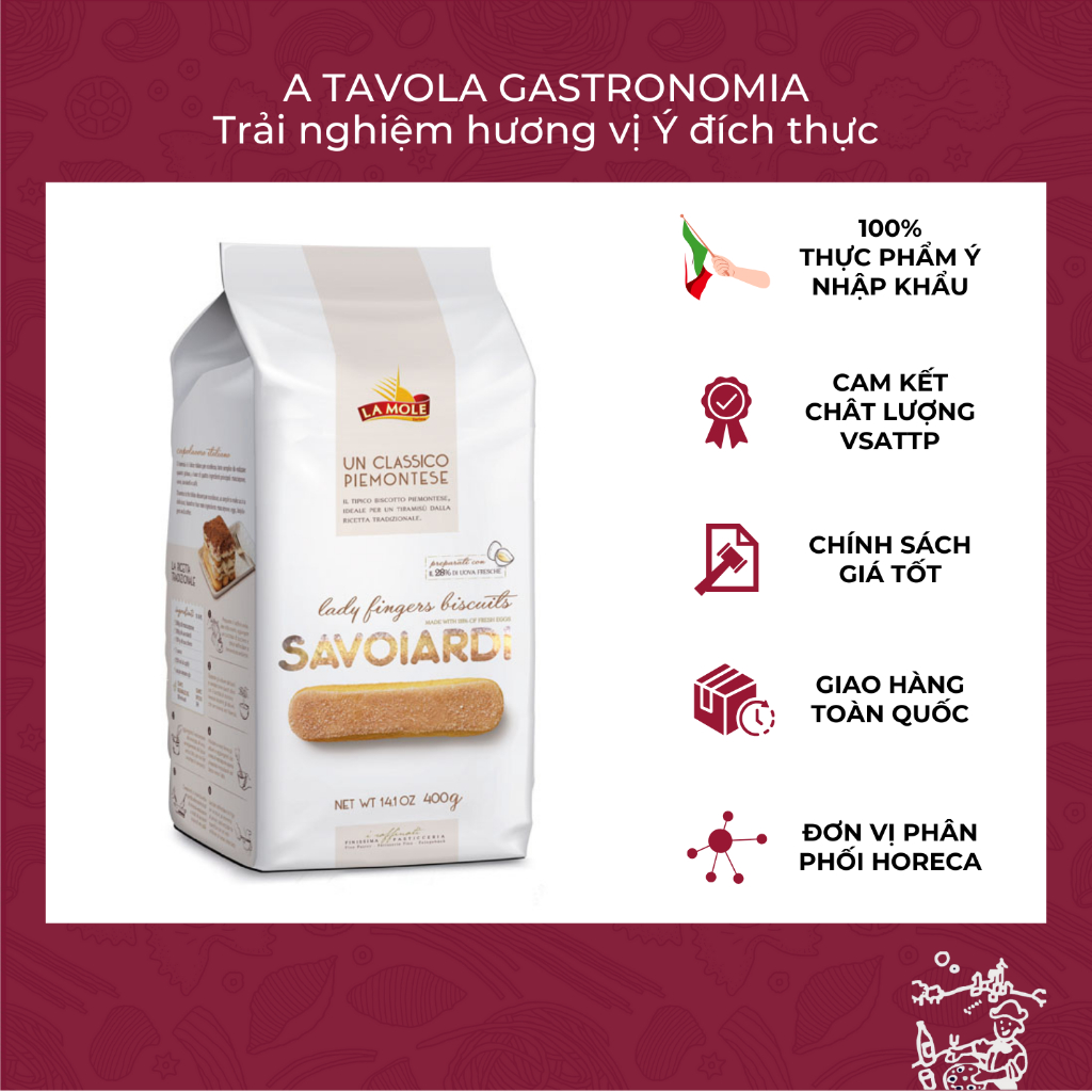 Bánh Lady Finger Savoiardi LA MOLE gói 400g chuyên làm Tiramisu [Bánh Sampa, Bánh Champagne, Bánh Sâm Panh Chính Hãng]