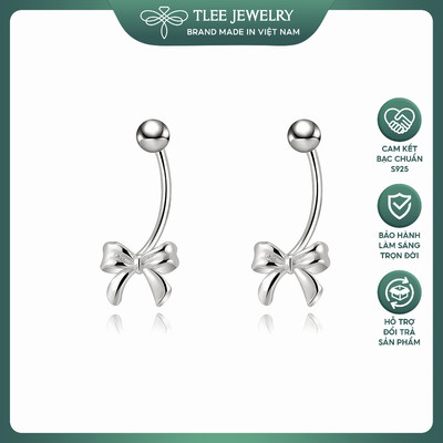 Khuyên tai bạc nữ TLEE s925 nơ trơn dáng cong chốt bi vặn nữ tính TLEE JEWELRY B0586