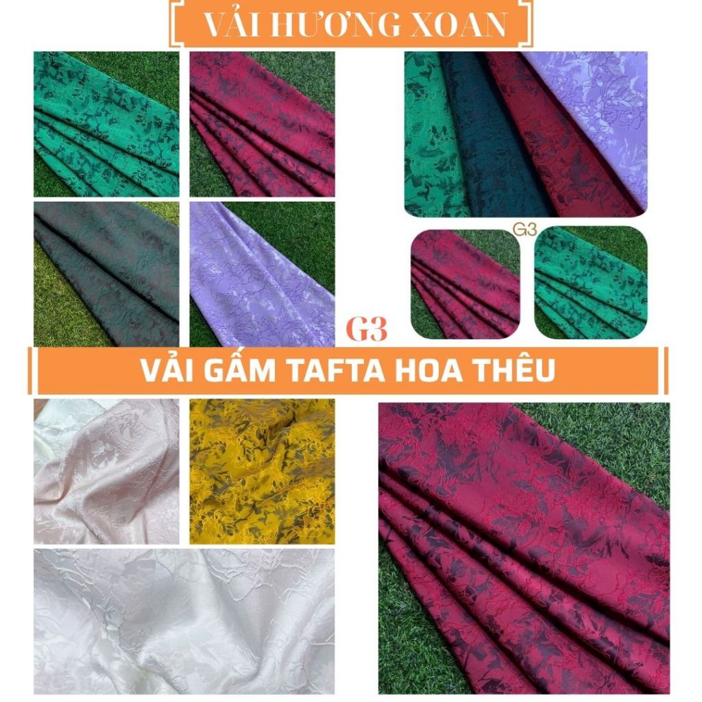 29. Vải Hương Xoan -Vải Gấm tafta hoa nổi 3D, chất gấm thêu hoa nổi lên form váy xoè, chân váy, áo d