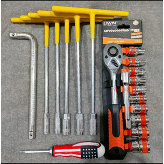   Tặng Tua Vít Và Tay Siết 1 2  ComBo 5 Khoá Chữ T Và Bộ Khẩu Tự Động 12 Chi Tiết  Thép CRv 