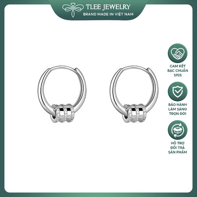 Bông tai bạc TLEE s925 unisex tròn trơn chốt bấm mix hình trụ lăn tròn phong cách tinh tế và cá tính TLEE JEWELRY B0589