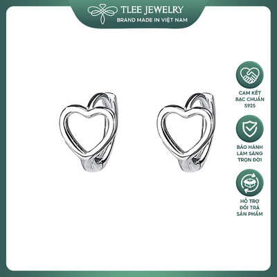 Khuyên tai bạc nữ TLEE tròn chốt bấm hình trái tim rỗng sang trọng, nhẹ nhàng TLEE JEWELRY B0590
