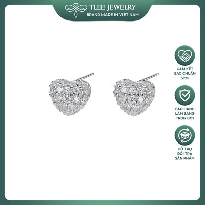 Bông tai bạc nữ TLEE s925 trái tim phồng nạm đá sang trọng, nữ tính TLEE JEWELRY B0593