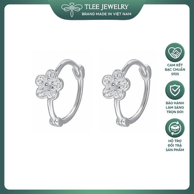 Khuyên tai bạc nữ TLEE tròn chốt bấm hình hoa mận tượng trưng cho sự thanh khiết TLEE JEWELRY B0595