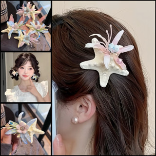 Kẹp tóc vỏ sò pha lê hoa mộng xinh xắn, phụ kiện đi biển cho nữ hottrend 2025