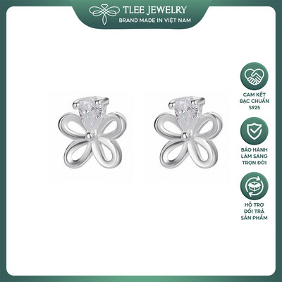 Khuyên tai bạc nữ TLEE hoa năm cánh rỗng đính đá giọt nước dịu dàng, thanh lịch TLEE JEWELRY B0596