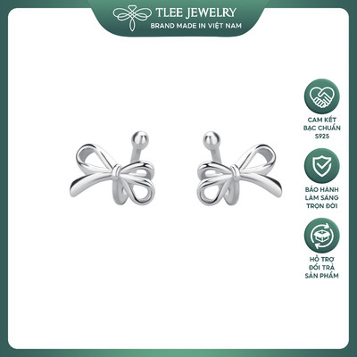 Khuyên tai bạc nữ TLEE s925 dáng kẹp hình nơ thắt trơn ngọt ngào, thời trang và đơn giản TLEE JEWELRY B0599