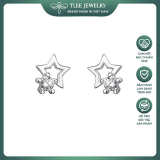 Bông tai bạc nữ TLEE s925 hình ngôi năm cánh rỗng đính nụ đá lấp lánh, sang trọng TLEE JEWELRY B0600