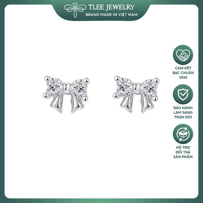 Bông tai bạc nữ TLEE s925 mặt nơ đính đá trái tim lấp lánh dễ thương, nữ tính TLEE JEWELRY B0601