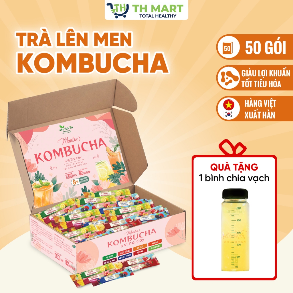 [TẶNG BÌNH]Hộp 50 Gói Trà Kombucha Mix 8 Vị Bổ Sung Lợi Khuẩn,Không Đường,Hỗ Trợ Thâm Hụt Calo