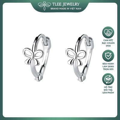 Bông tai bạc nữ TLEE s925 tròn bấm dáng nơ trơn cánh rỗng dịu dàng, nữ tính TLEE JEWELRY B0602