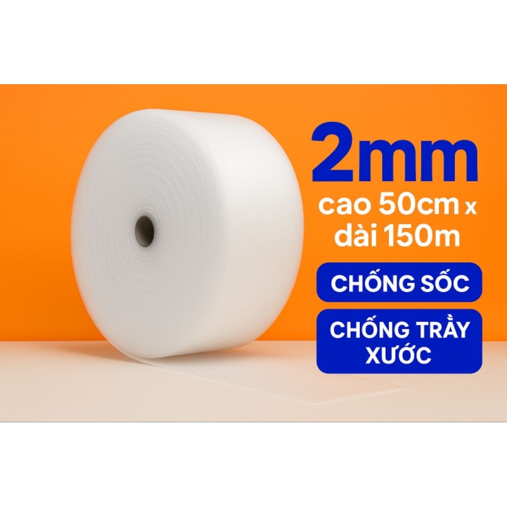 Xốp PE foam 2mm khổ 50cm dài 150m – mút bọc hàng chống va đập, siêu nhẹ, giá rẻ