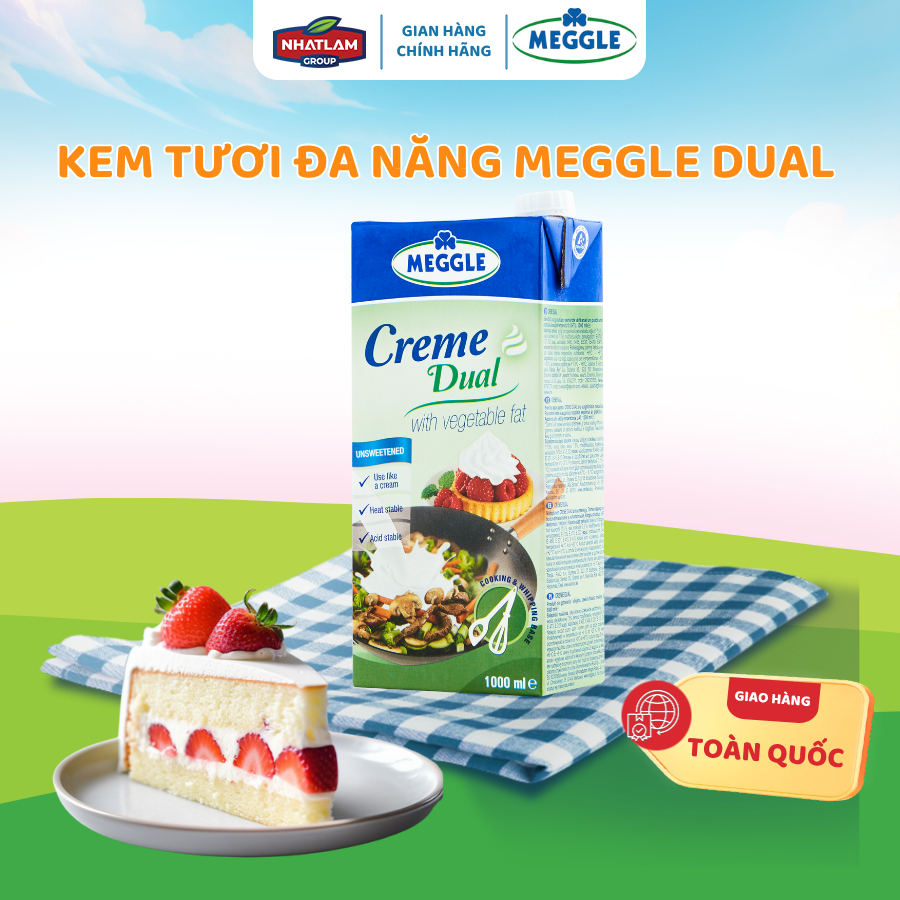 Kem Dual Meggle, Không Đường, Dual Cooking/ Whipping Cream 26% 1L