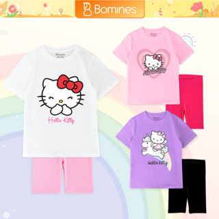 Đồ bộ bé gái Hello Kitty Bomines, đồ bộ lửng bé gái thun cotton thoáng mát cho bé 2-12 tuổi 8-36kg DBLKT