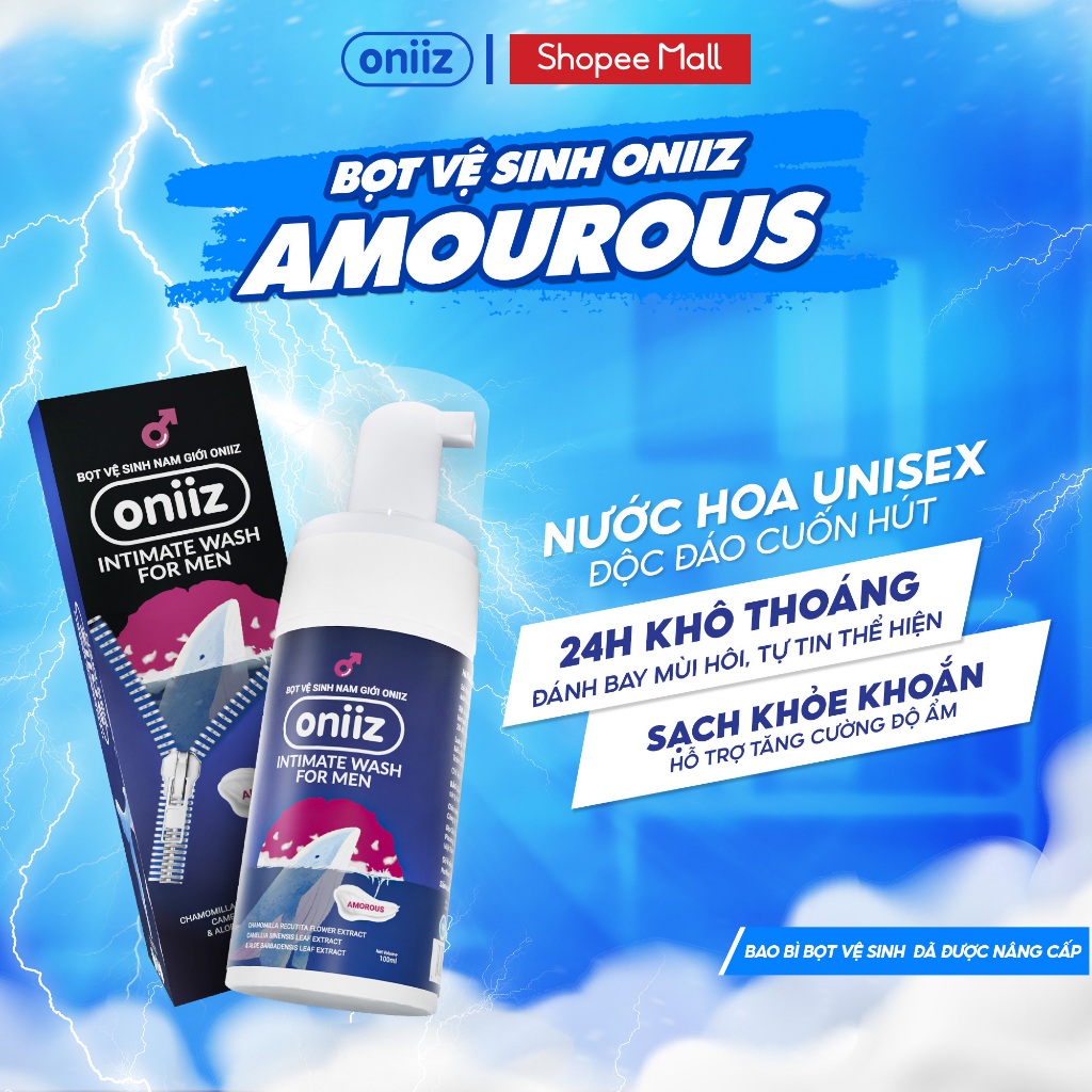 Bọt vệ sinh nam giới Oniiz - Dung dịch vệ sinh nam giới tạo bọt hương unisex cuốn hút Amorous 100ml