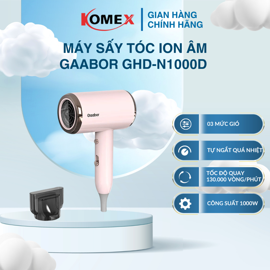 Máy Sấy Tóc Ion Âm Gaabor GHD-N1000D Sấy Nhanh 2 Chiều Nóng Lạnh Công Suất 1000W Độ Ồn Thấp