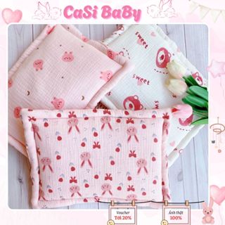 Gối Xô Sơ Sinh, Gối Xô Vuông Muslin Mềm Mịn Lõi Bông Thấm Hút Mồ Hôi Cho Bé CaSi BaBy