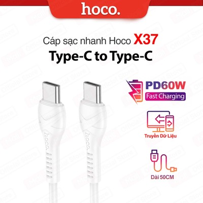Cáp sạc nhanh Hoco X37 Type-C to Type-C dài 50cm – Sạc Nhanh PD60W dùng cho Android/IP15/16