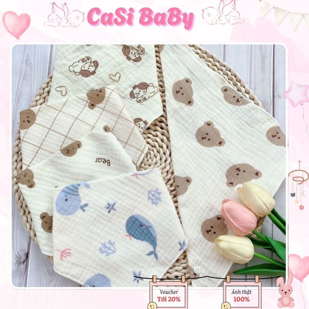 Khăn Yếm Cổ Organic Muslintree Mềm Mại 4 Lớp Cho Bé Trai Bé Gái, Vắt Xổ, Kháng Khuẩn Tự Nhiên – CaSi BaBy