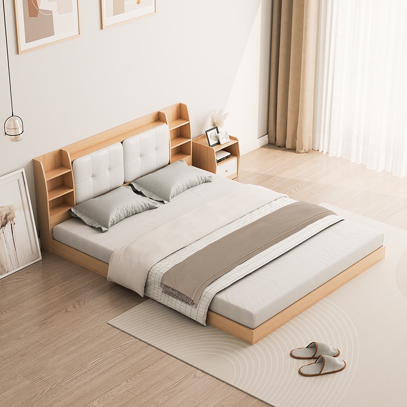 Giường bệt có đệm đầu giường 1m6x2m vân gỗ cho Gia Đình, Homestay decor phòng LAROT- GP388.03