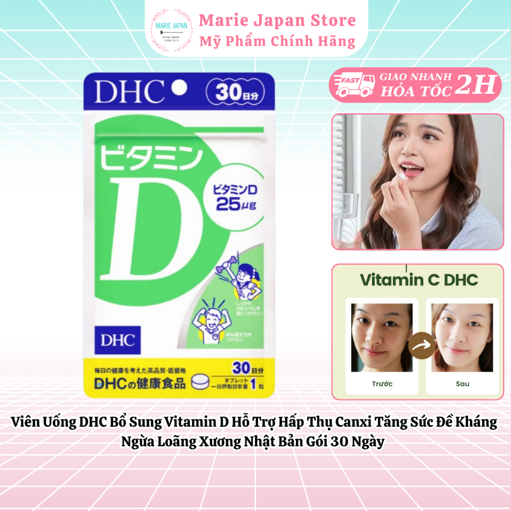Viên Uống DHC Bổ Sung Vitamin D Hỗ Trợ Hấp Thụ Canxi Tăng Sức Đề Kháng Ngừa Loãng Xương Nhật Bản Gói