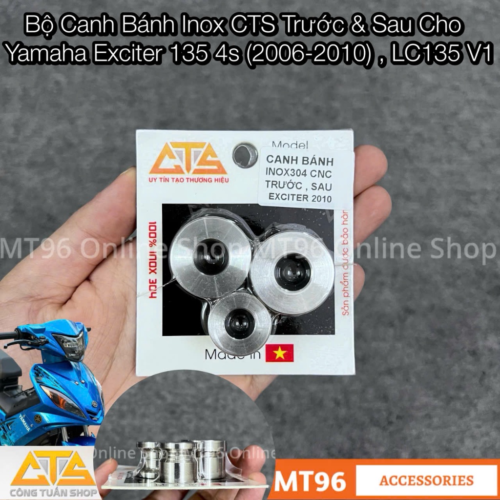Bộ Canh Bánh Inox CTS Cho Yamaha Exciter 135 4s (2006-2010), LC135 V1, Exciter 2010, Ex 2010 Chuẩn I