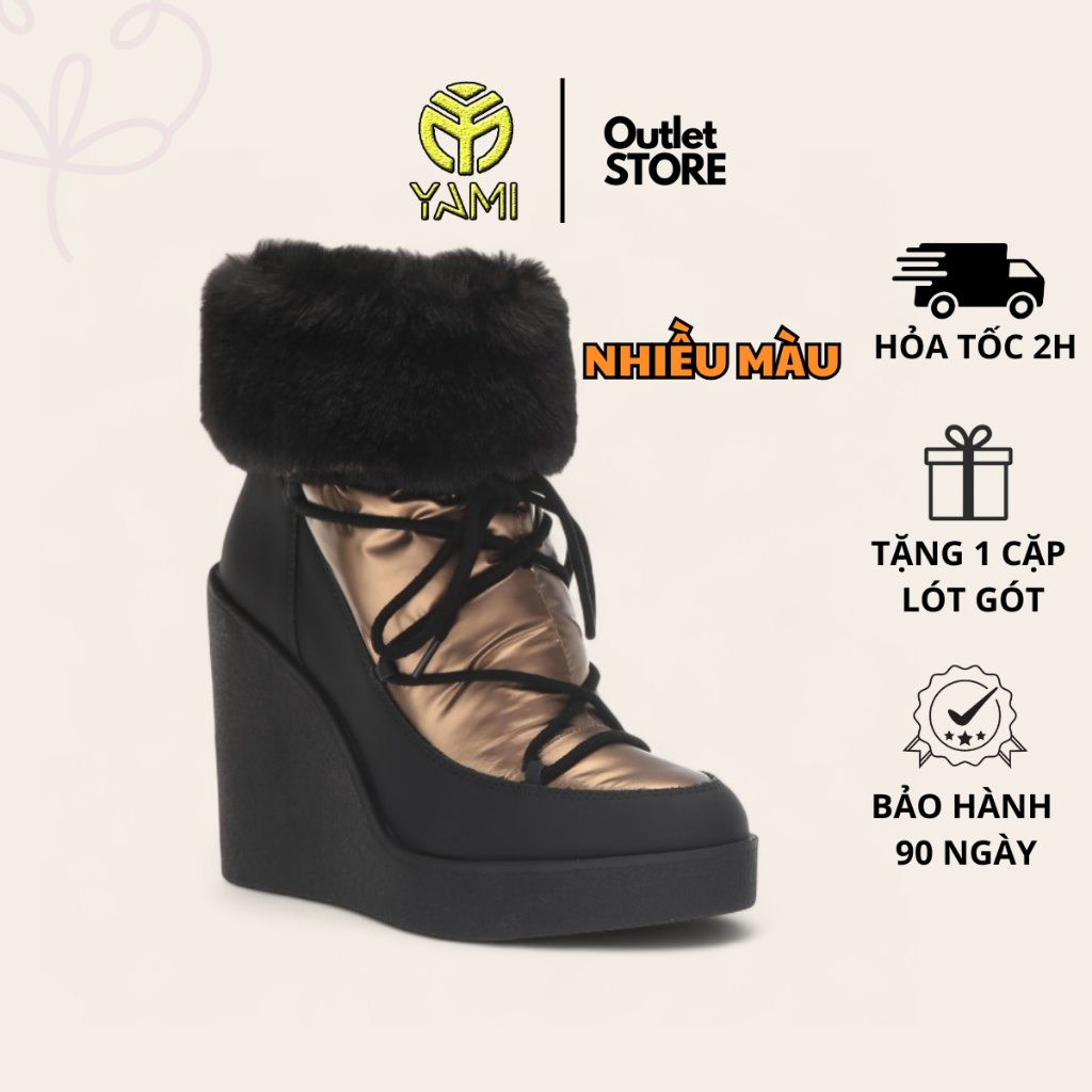 Giày Boot Nữ Big Size, Boot Nữ Đế Xuồng 9 Phân Cổ Lông Da Lộn Màu Đen Size 40 41 42, Bốt Da Nữ Cao C