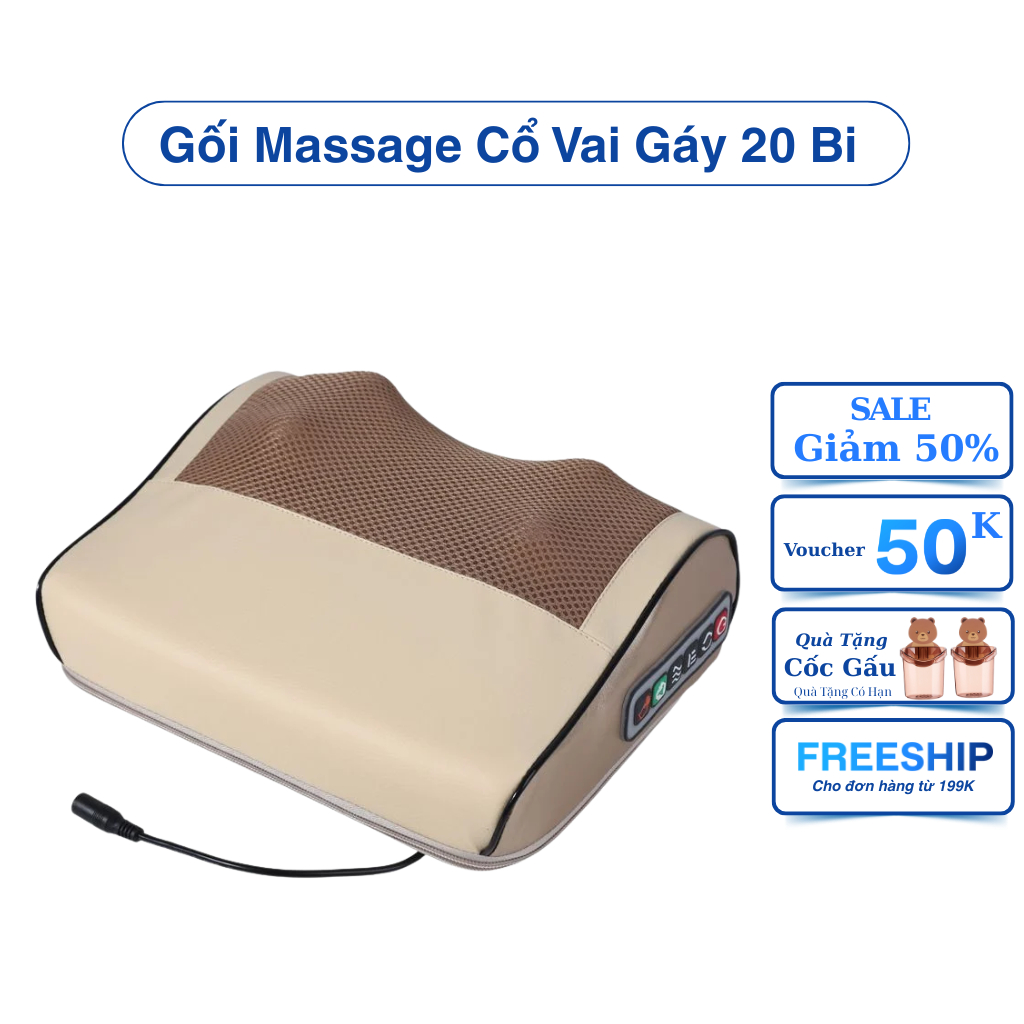 Gối massage cổ vai gáy, máy massage hồng ngoại 20 bi cao cấp hỗ trợ mát xa toàn thân bảo ( Mẫu Mới Nhất )