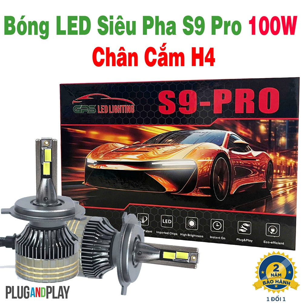 BÓNG LED CHÂN H4 SIÊU PHA S9 PRO 100W