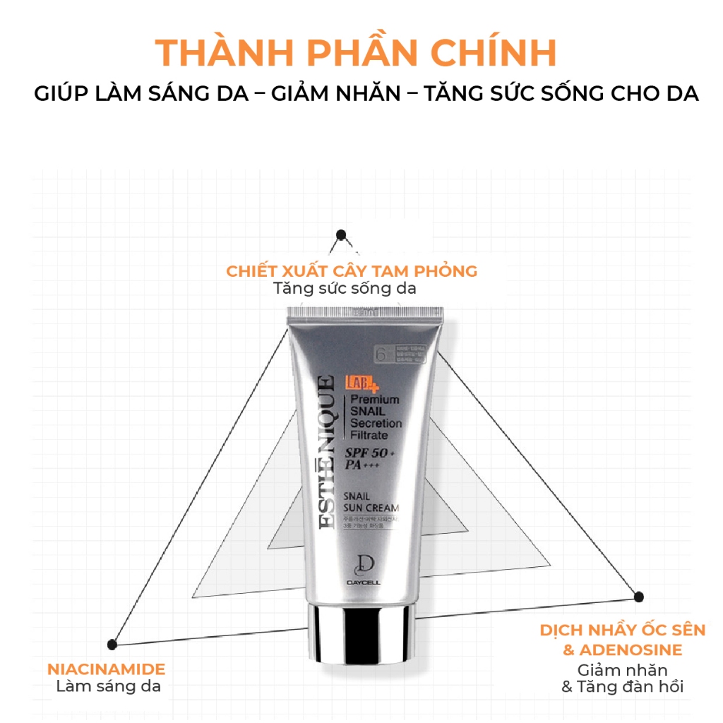 Kem chống nắng ốc sên 6 màng lọc dưỡng trắng cải thiện nếp nhăn 6 màng lọc Daycell SPF 50+ PA+++ 70ml | BigBuy360 - bigbuy360.vn