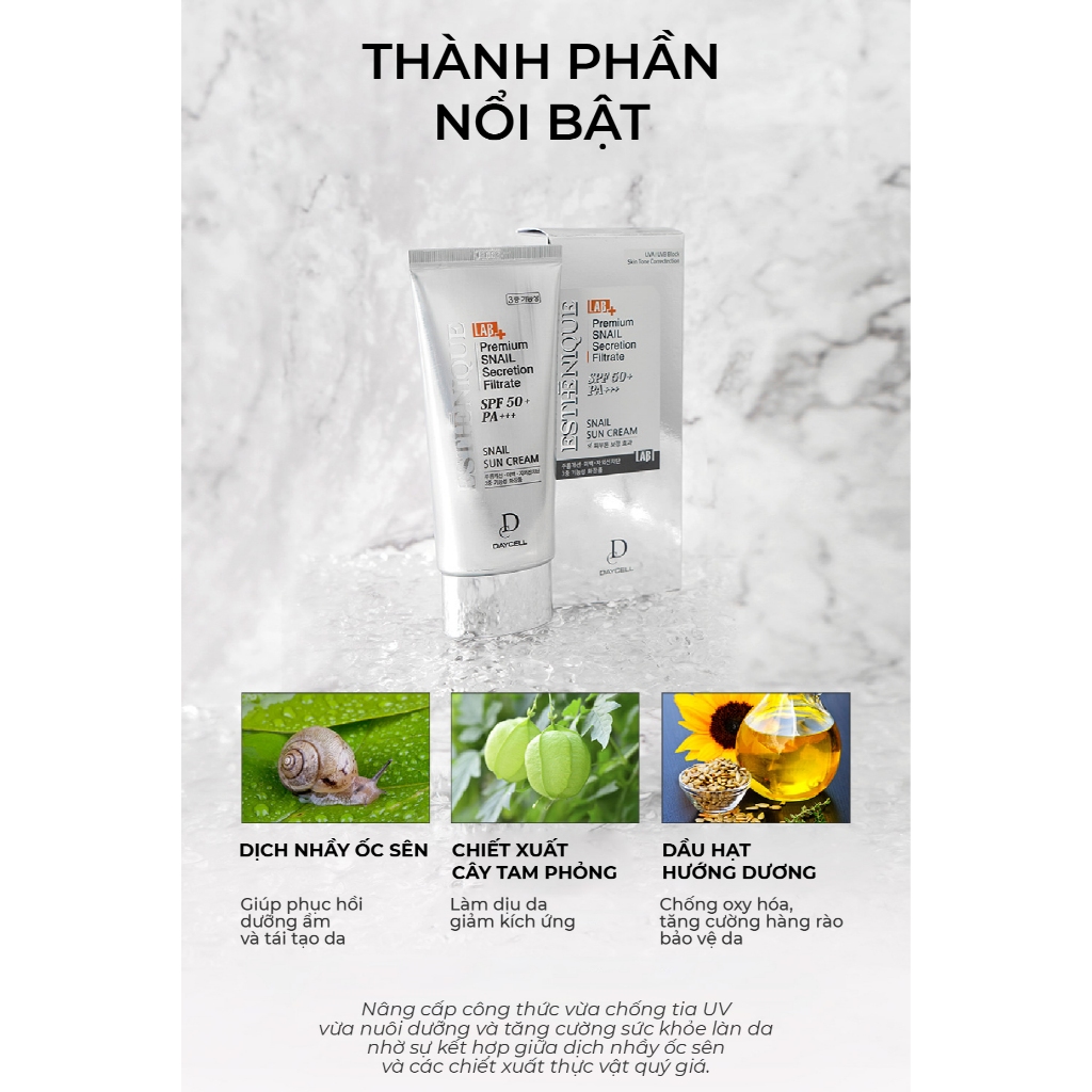 Kem chống nắng ốc sên 6 màng lọc dưỡng trắng cải thiện nếp nhăn 6 màng lọc Daycell SPF 50+ PA+++ 70ml | BigBuy360 - bigbuy360.vn