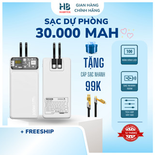 [ k đặt được inbox] Pin sạc dự phòng 30000mah HB88 Habitek, sạc nhanh 100W, Sẵn Dây Cho Nhiều Điện Thoại