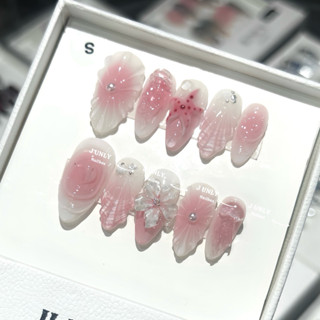 Nailbox hồng ombre mùa hè JUNLY - nail box thiết kế móng giả sò hồng sao biển gel nổi đi biển đi chơi 606