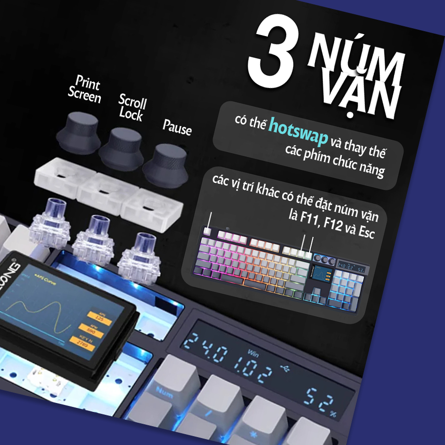[CHÍNH HÃNG] Bàn phím cơ Skyloong GK104 Pro - Bàn phím không dây fullsize, 2 màn hình, Có núm xoay điều chỉnh, Hotswap | BigBuy360 - bigbuy360.vn