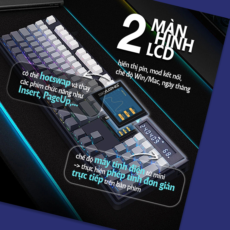 [CHÍNH HÃNG] Bàn phím cơ Skyloong GK104 Pro - Bàn phím không dây fullsize, 2 màn hình, Có núm xoay điều chỉnh, Hotswap | BigBuy360 - bigbuy360.vn