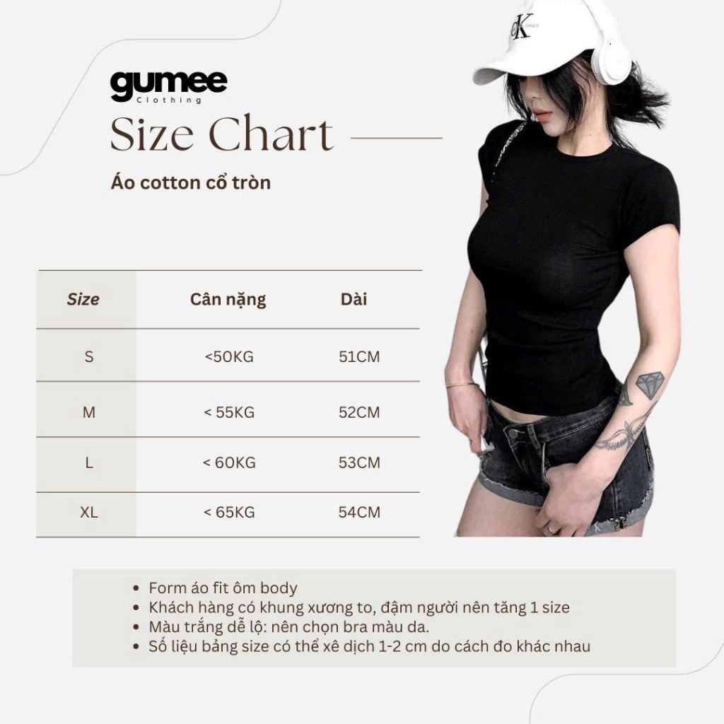 Áo thun ôm body nữ fit dáng tay ngắn cổ tròn chất cotton mịn co giãn tốt thấm hút mồ hôi mặc hè -G06 | BigBuy360 - bigbuy360.vn