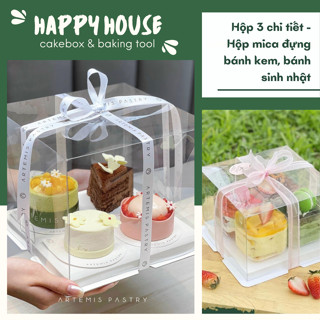 HỘP MICA TRONG SUỐT (NẮP RỜI) - Hộp 3 chi tiết - Hộp mica đựng bánh kem, bánh sinh nhật, gấu bông