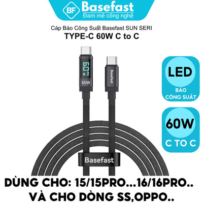 Dây sạc nhanh 60W Basefast Báo công suất dây dù siêu bền cho Android, Samsung,xiaomi..