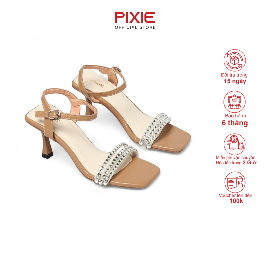 [XẢ KHO] Giày Sandal Nữ Cao Gót 7cm Quai Đính Đá Pixie H305