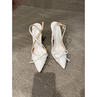 GÓT XINH - Giày cao gót bít mũi phối nơ xinh xắn màu trắng cao 7 9 10 11 12 phân- FOM ÔM CHÂN DÀY TĂNG SIZE (Thg) dép