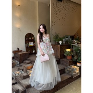 Set áo hai dây thắt bính phối lưới chân váy lưới xòe Ảnh thật/Sẵn