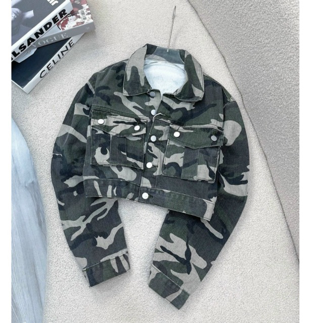 Áo khoác jean nữ màu lính quân đội