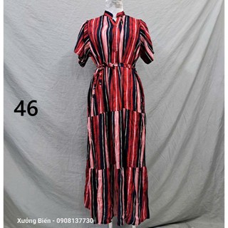 Đầm maxi cổ trụ ráp tầng,bigsize