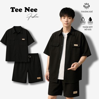 Bộ quần áo sơ mi cộc tay cao cấp Teenee phong cách unisex, set mùa hè nam nữ đường phố